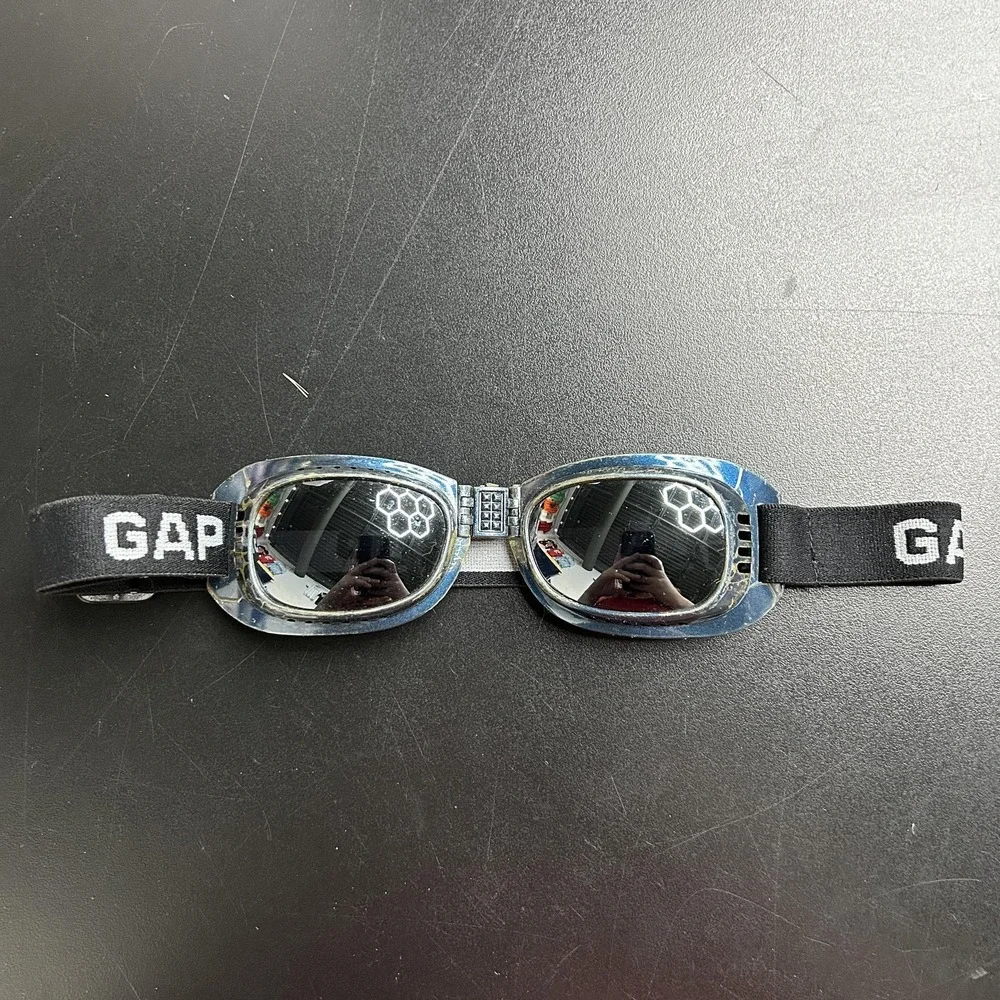 Vintage Y2K Gap Sunglasses Blue Oval Mirrored Wrap Elastic Strap Logo‎ Shades